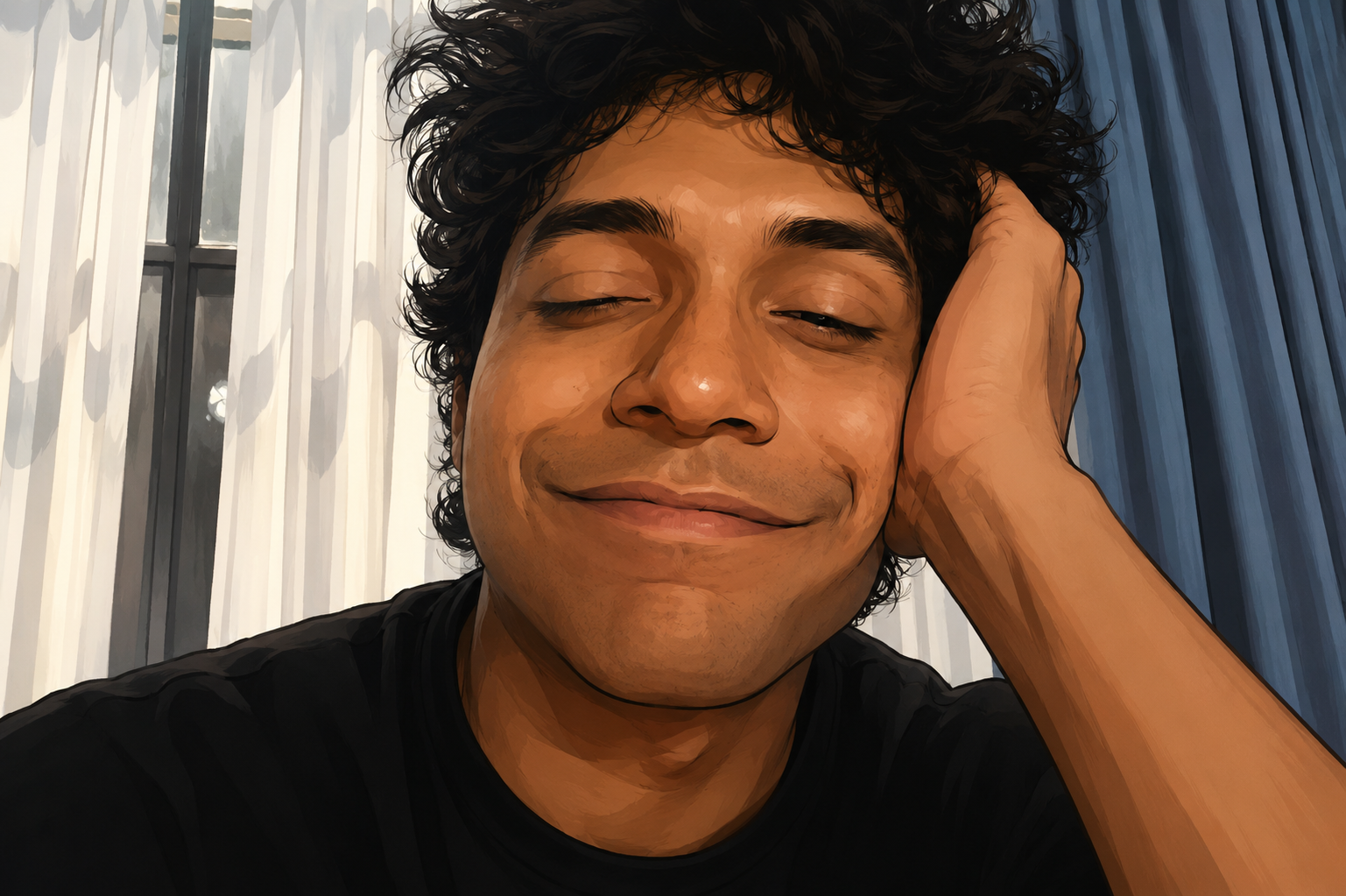 Illustrated portrait of Alosh Denny