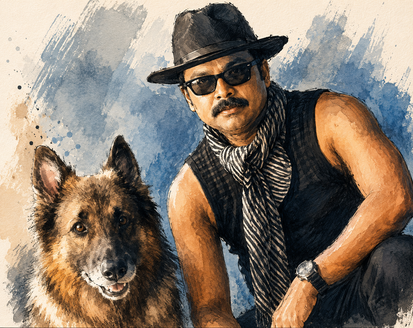 Illustration of CID Moosa, secret agent, with his dog